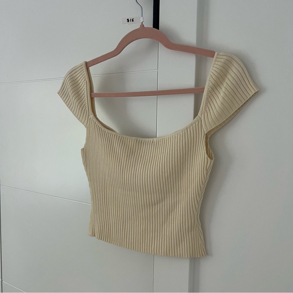 Uncle Studios Cream Ribbed top - Picture 4 of 4